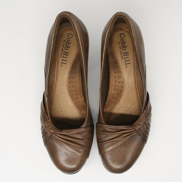 New Balance Cobb Hill Antique Brown Leather Pleated Knot Slip On Pump Heel Sz 10 - Picture 3 of 15